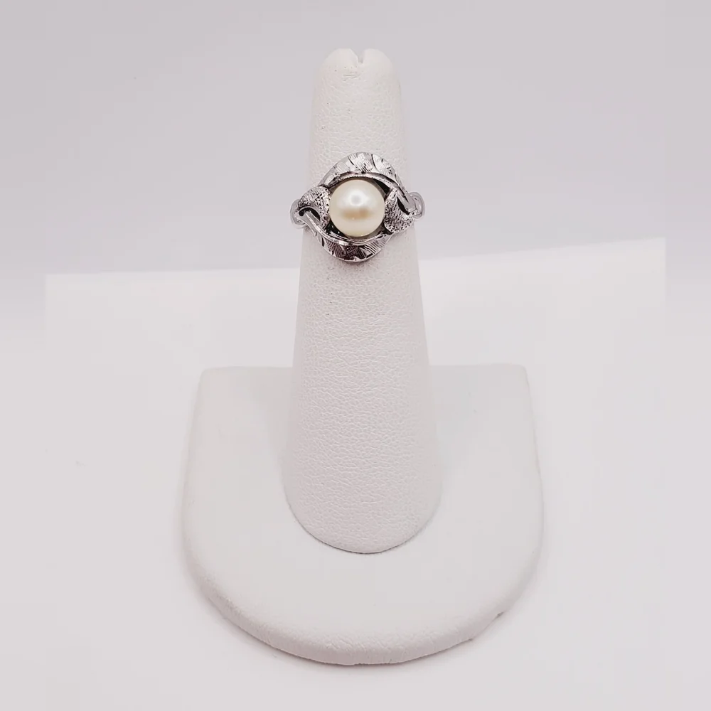 Pearl Ring 925 Sterling Silver Ring Moon Ring Vintage Ring Diamond Cut Ring